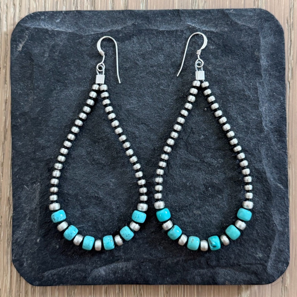 Native American Silver Turquoise Bead Navajo Earrings